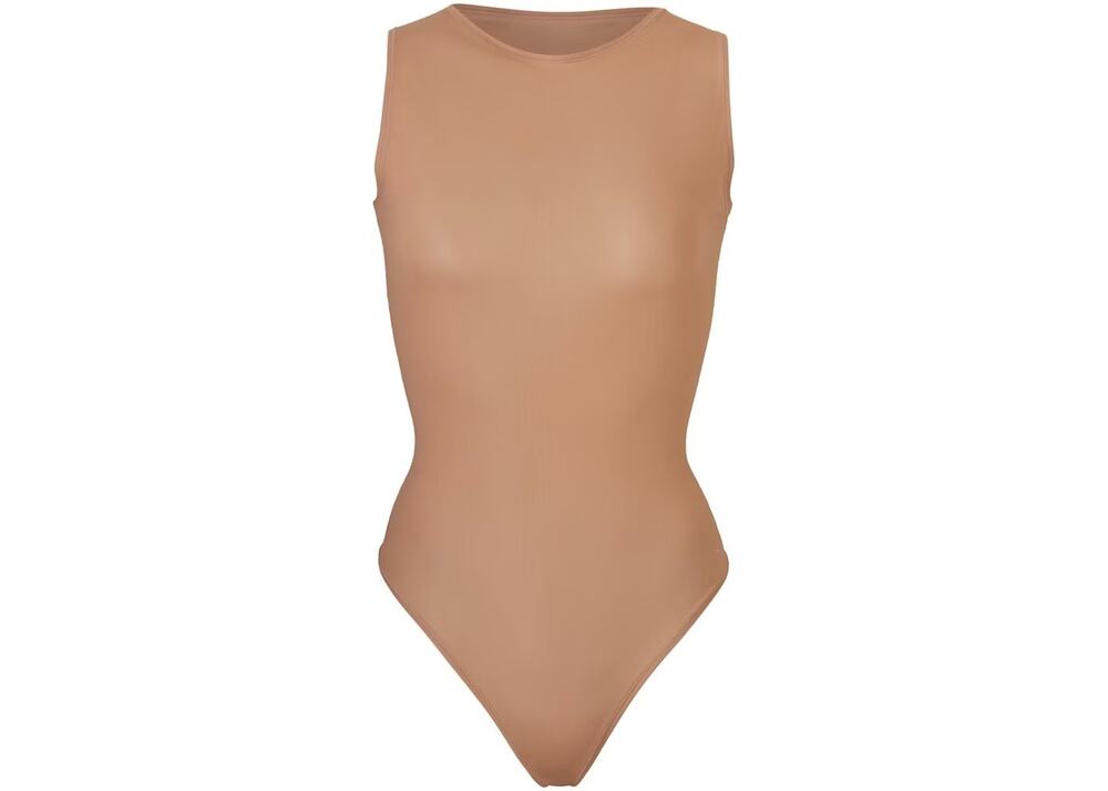 Skims Jelly Sheer Crewneck Thong Bodysuit Sienna Brown Size Small New